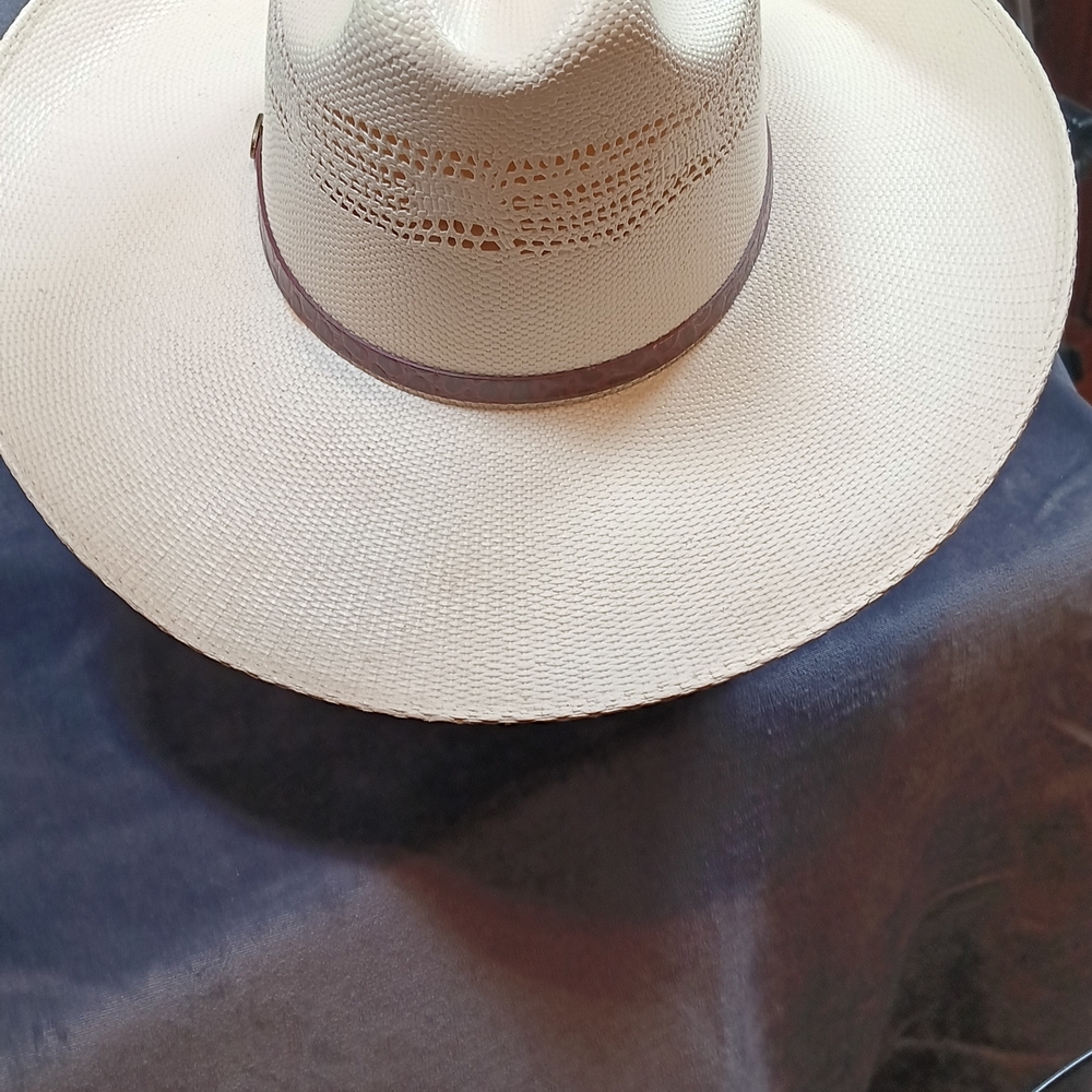 Bangora Branded Cream Straw Cowboy Hat with Band - Picture 4 of 13
